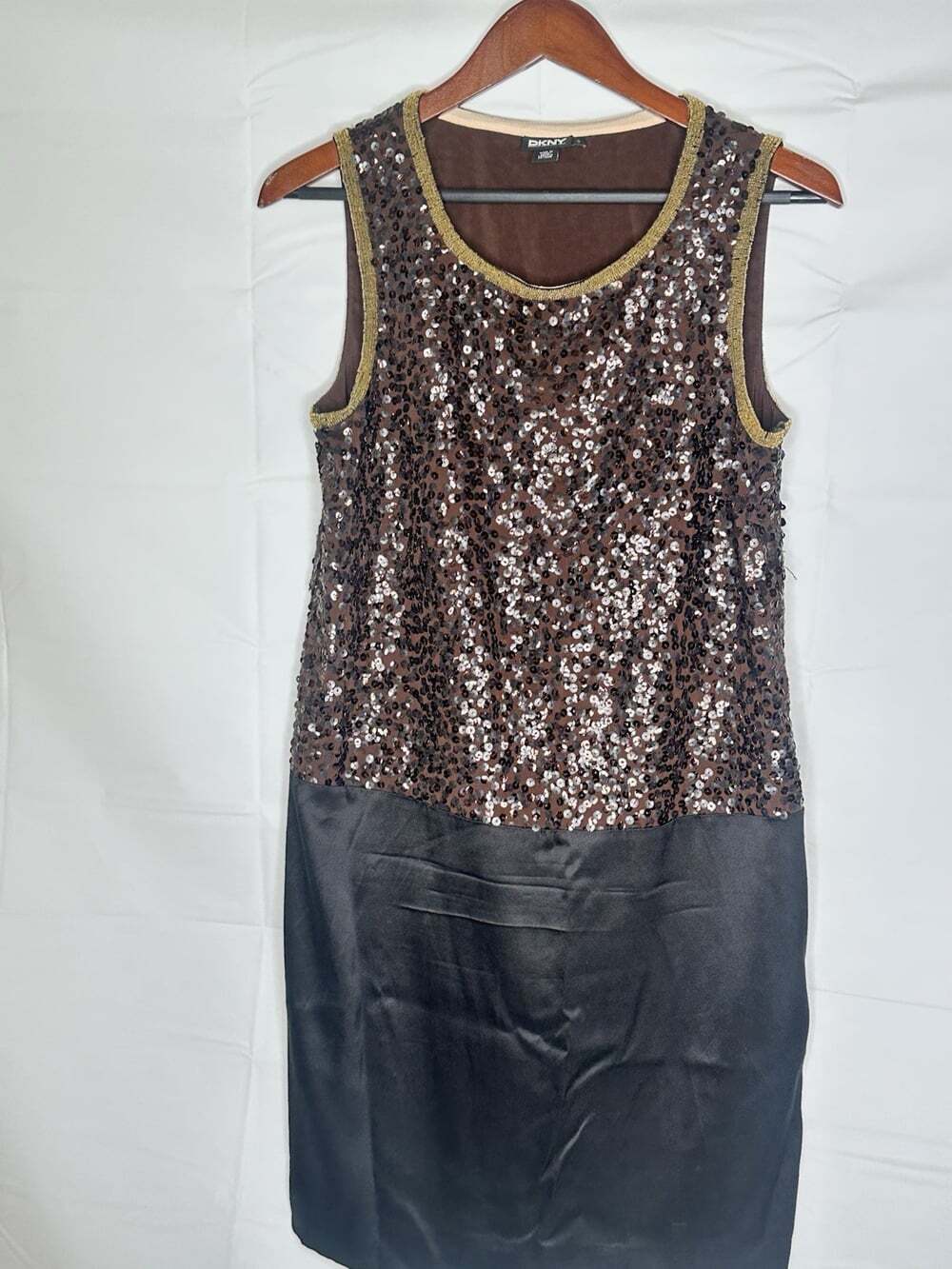 DKNY Womens Brown Sequined Knee-Length Cocktail and Party Dress Size Small Pull